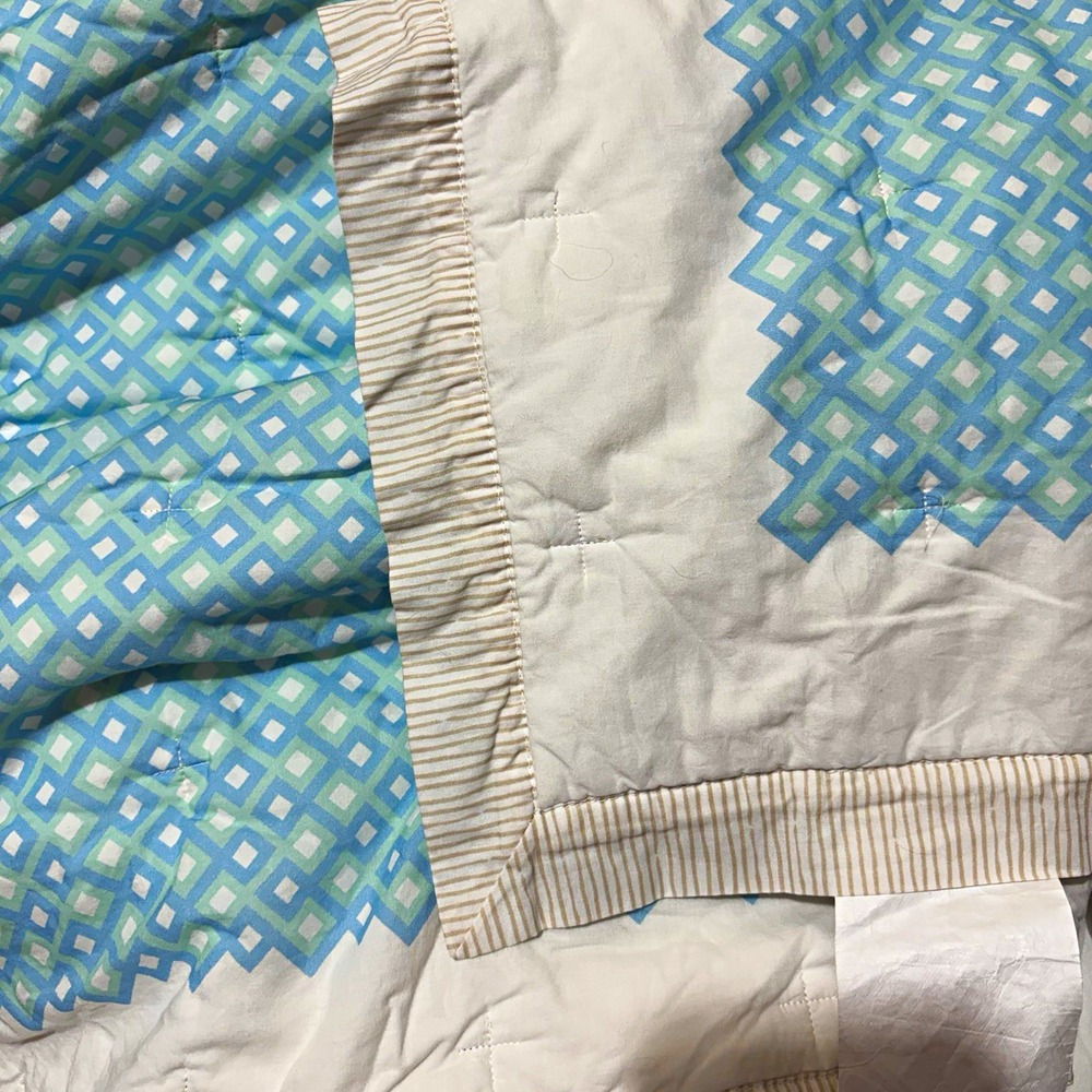 Southern Tide Queen Bellweather Quilt Comforter Blue/Green/White 90x92 Euro Sham